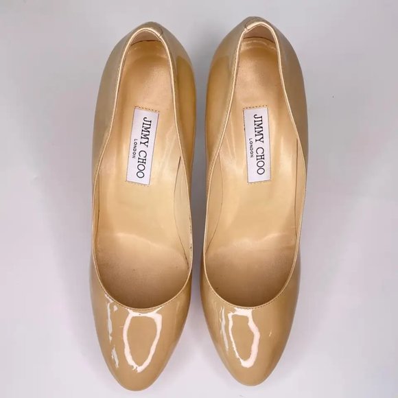 AUTHENTIC Jimmy Choo iconic Alex Platform in Glossy Nude Beige Pump Heel 38 EU - Picture 8 of 11